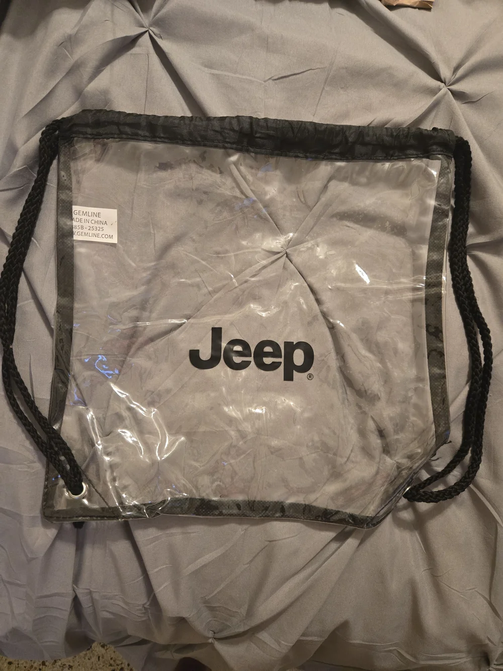 Jeep Clear Drawstring Gym Bag in Black Trim 12 X 12 New
